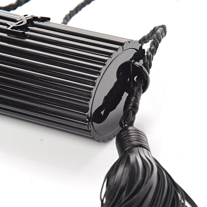 Saint Laurent Ribbed Plexiglass Lambskin Fringe Monogram Opium Box Bag Black 8 of 8