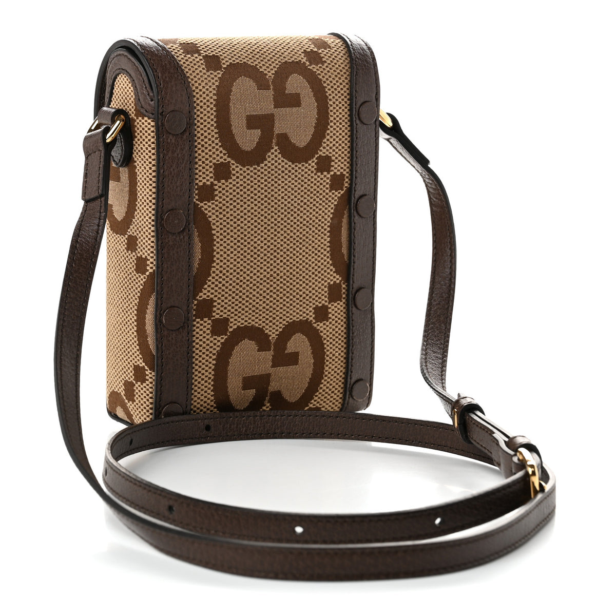Gucci Monogram Jumbo GG Textured Dollar Calfskin Mini Horsebit 1955 Crossbody Bag Camel Ebony New Acero 2 of 11