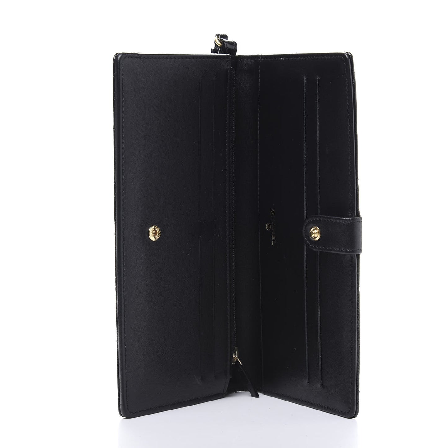 Glazed Calfskin Quilted Long Wallet With Handle Black