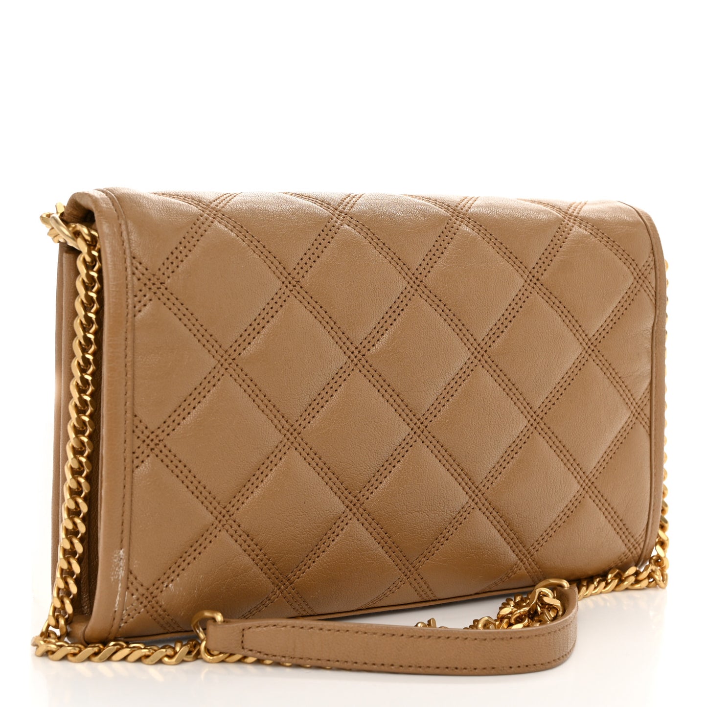 Lambskin Diamond Quilted Becky Chain Wallet Natural Tan