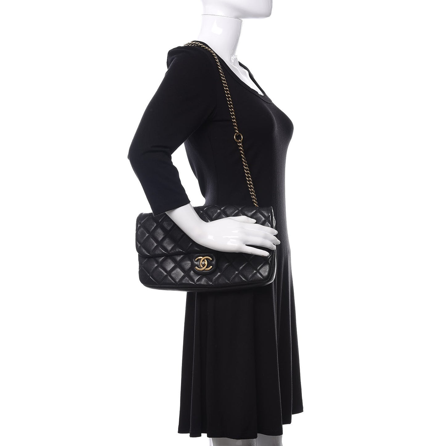Calfskin Quilted Medium CC Crown Flap Black