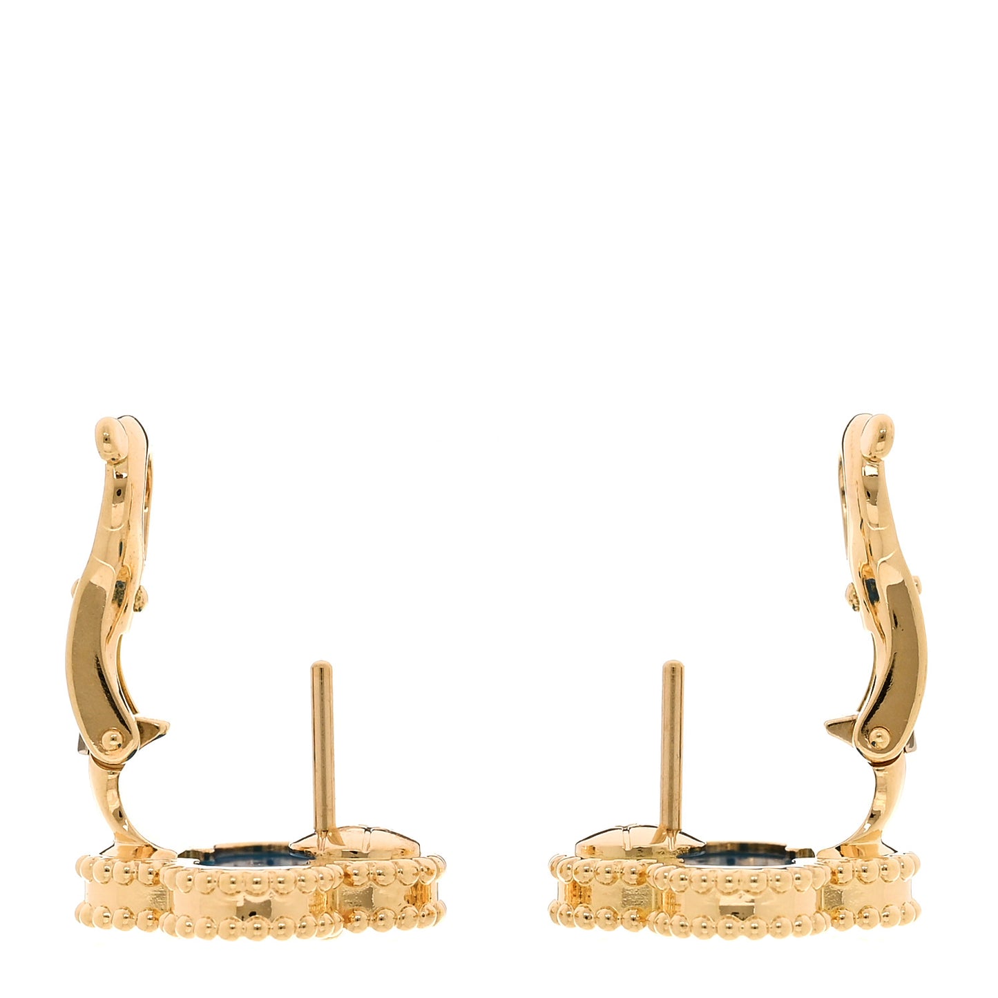 18K Yellow Gold Blue Agate Vintage Alhambra Earrings