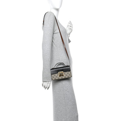 Gucci GG Supreme Monogram Calfskin Mini Padlock Top Handle Shoulder Bag Beige Black Cuir 2 of 13