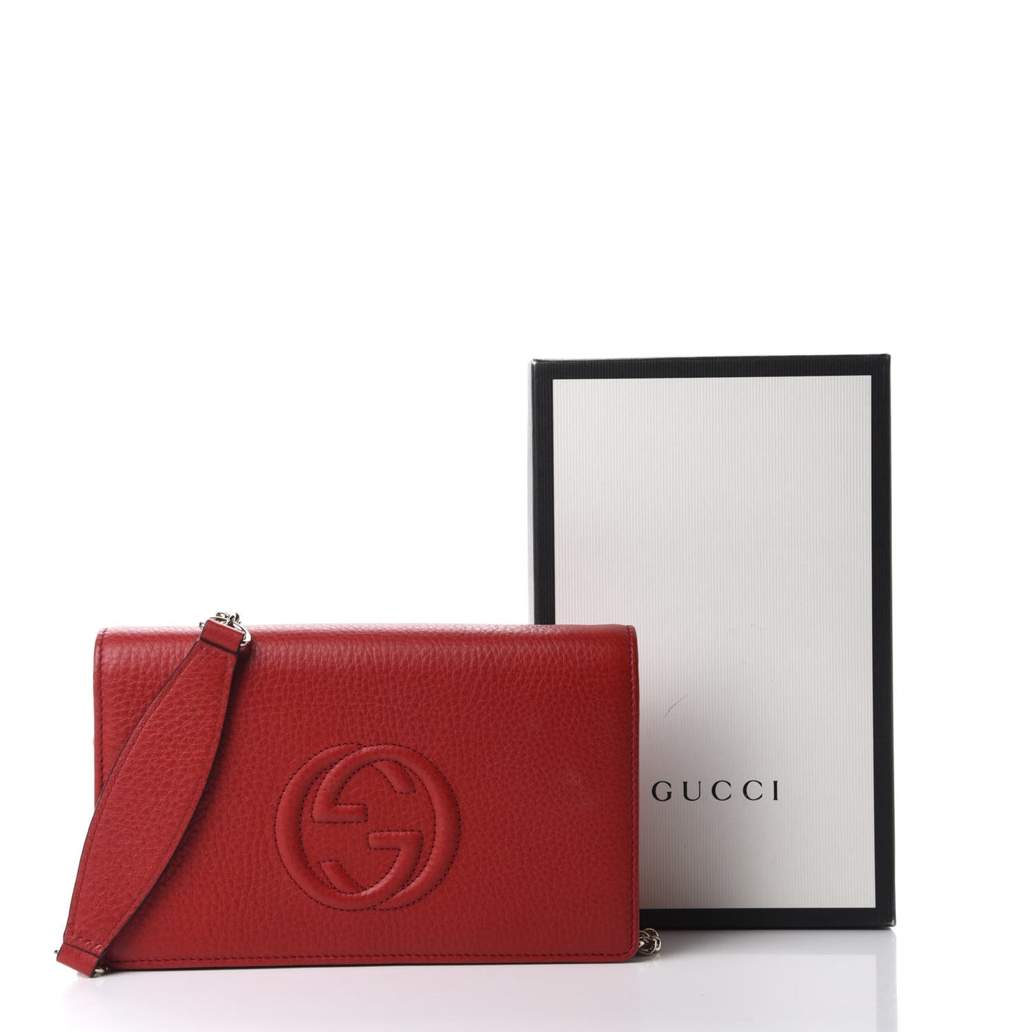Pebbled Calfskin Soho Wallet on Chain Tabasco Red