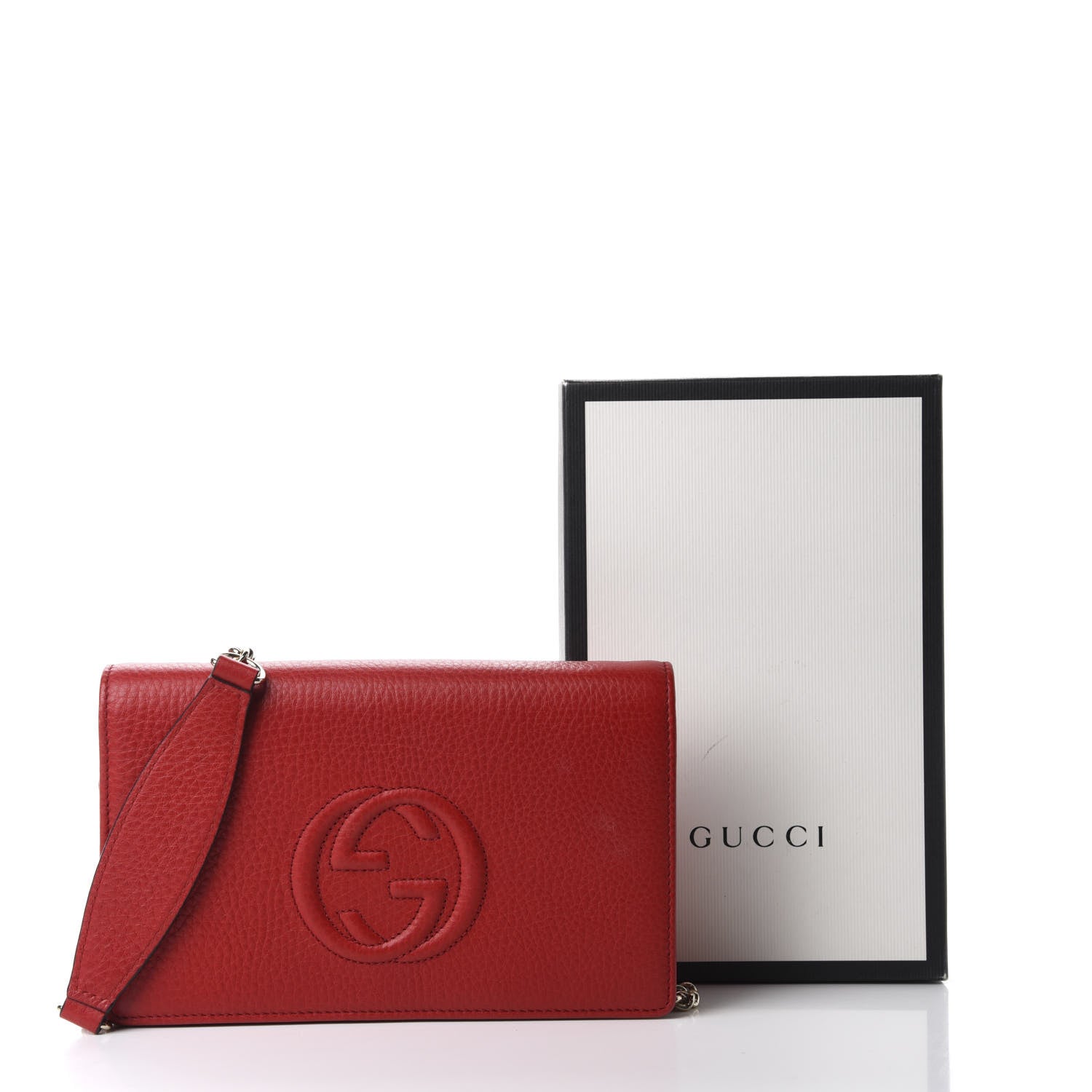 Gucci Pebbled Calfskin Soho Wallet on Chain Tabasco Red 11 of 11
