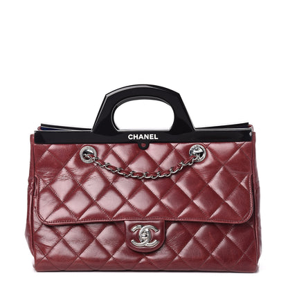 Chanel Glazed Calfskin Quilted Small CC Delivery Tote Burgundy 1 of 10