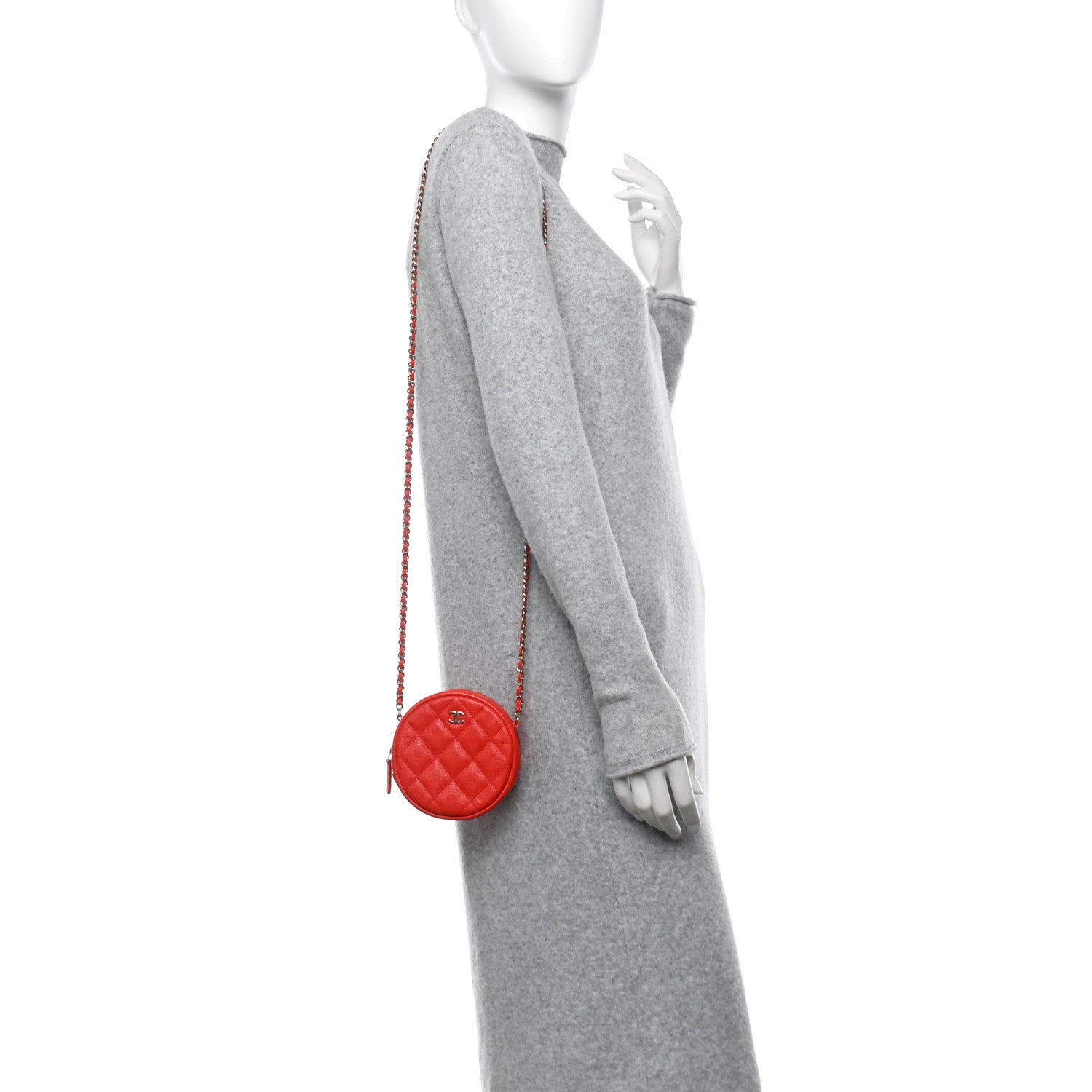 Chanel Caviar Quilted Round Clutch With Chain Red 2 of 10