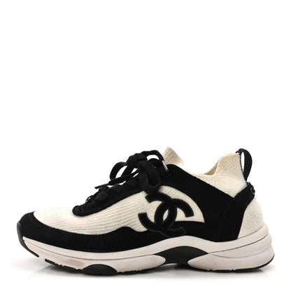 Chanel Fabric Suede Calfskin CC Sneakers 38 White Black 1 of 8