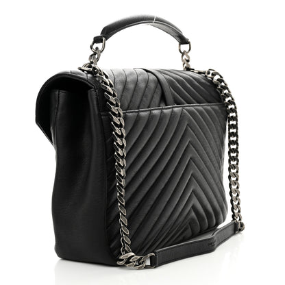 Saint Laurent Sheepskin Matelasse Chevron Monogram Large College Satchel Black 3 of 10