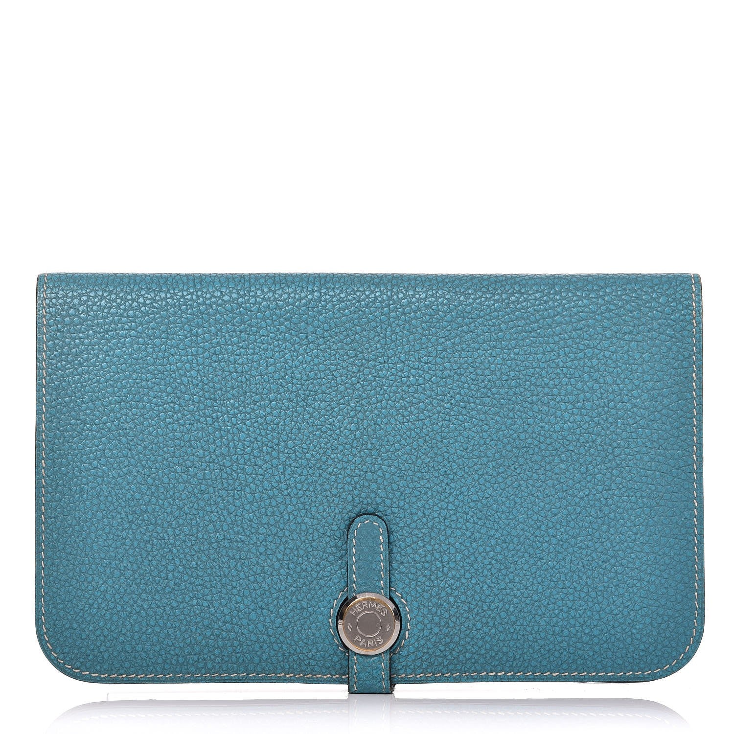 Hermes Taurillon Clemence Dogon Duo Wallet Blue Jean 1 of 9