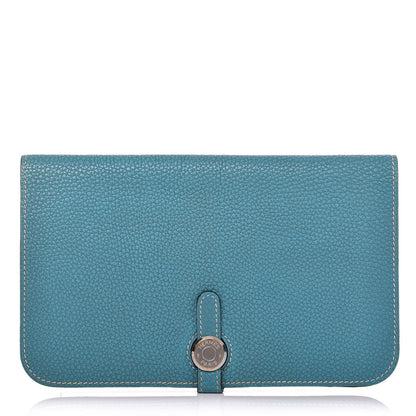 Hermes Taurillon Clemence Dogon Duo Wallet Blue Jean 1 of 9