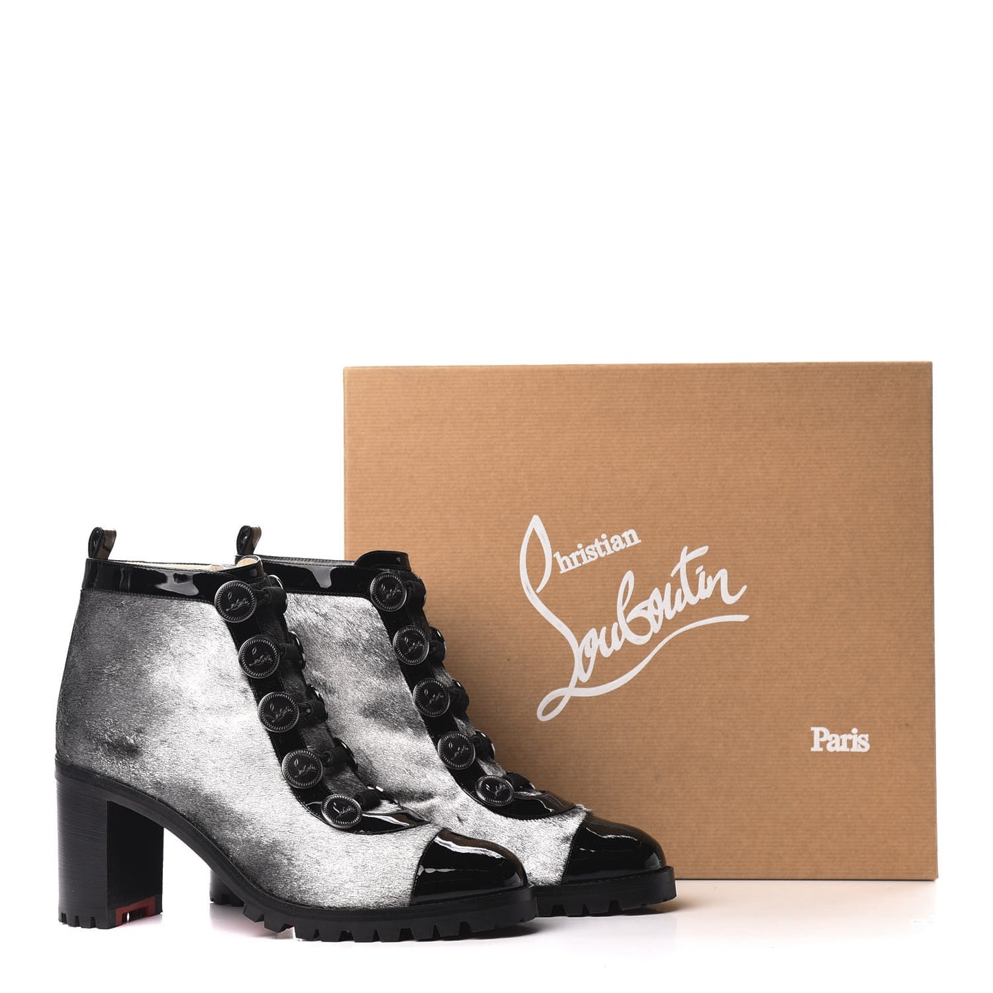 Patent Pony Hair Alphabouton 70 Ankle Boots 39 Black Silver