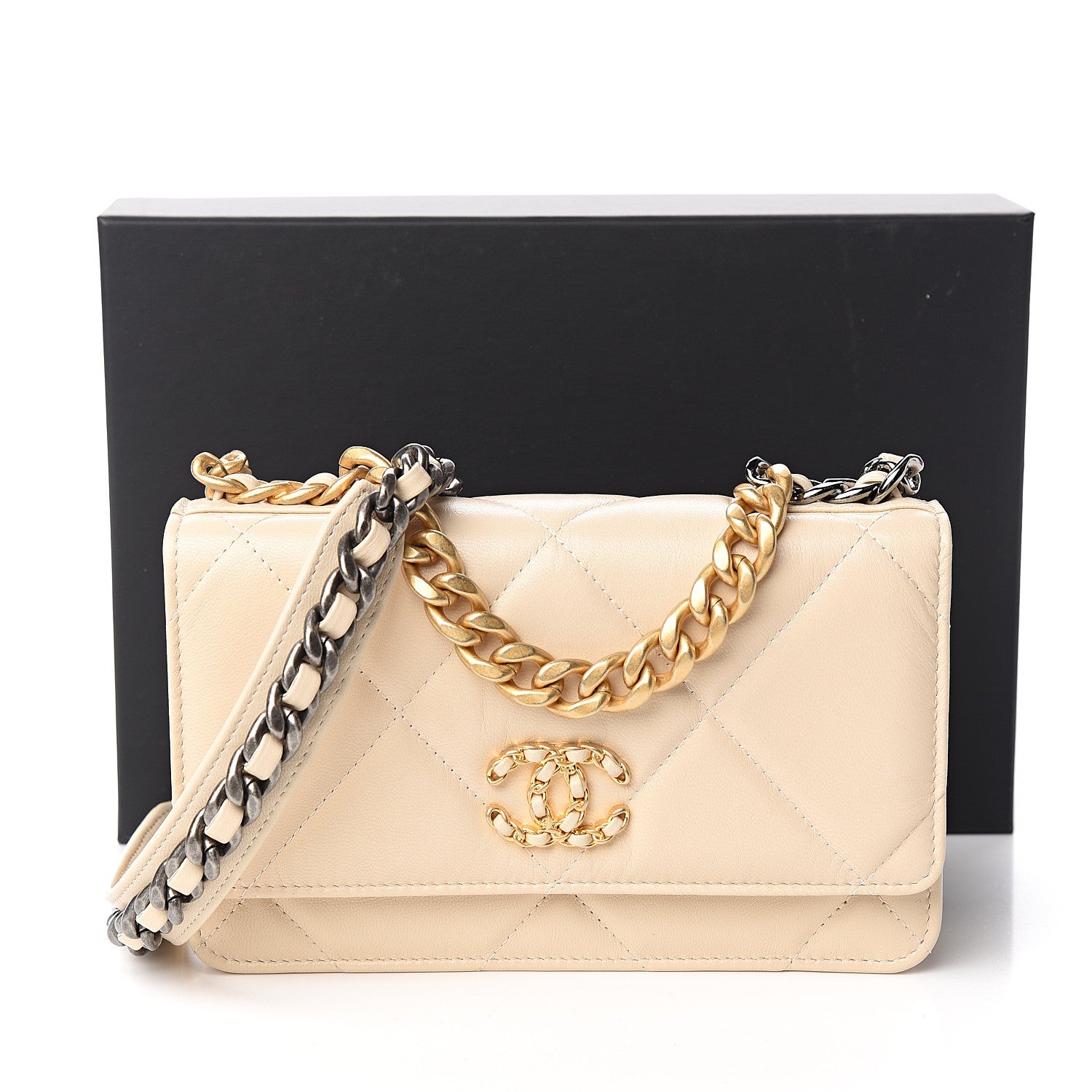 Chanel Goatskin Quilted 19 Wallet On Chain WOC Beige 11 of 11