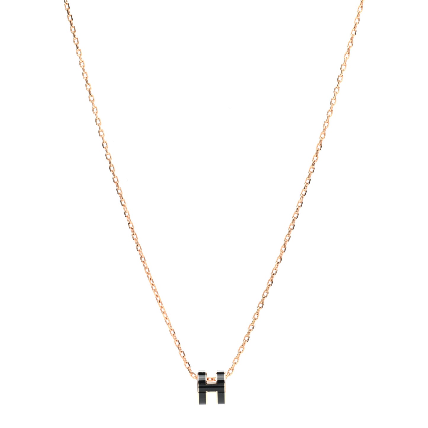 Lacquered Rose Gold Mini Pop H Pendant Necklace Black