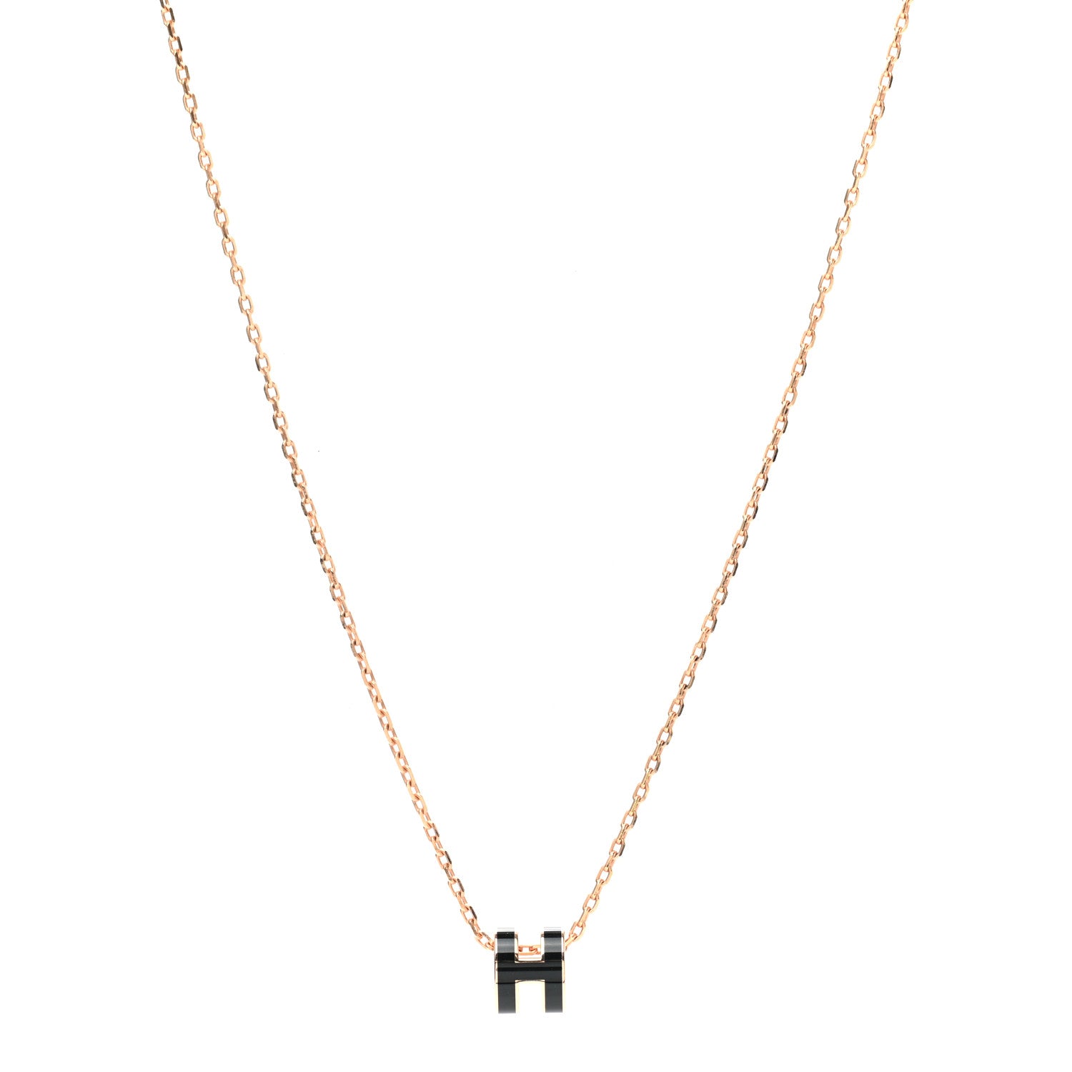 Hermes Lacquered Rose Gold Mini Pop H Pendant Necklace Black 1 of 7