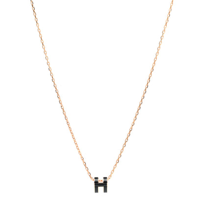 Hermes Lacquered Rose Gold Mini Pop H Pendant Necklace Black 1 of 7