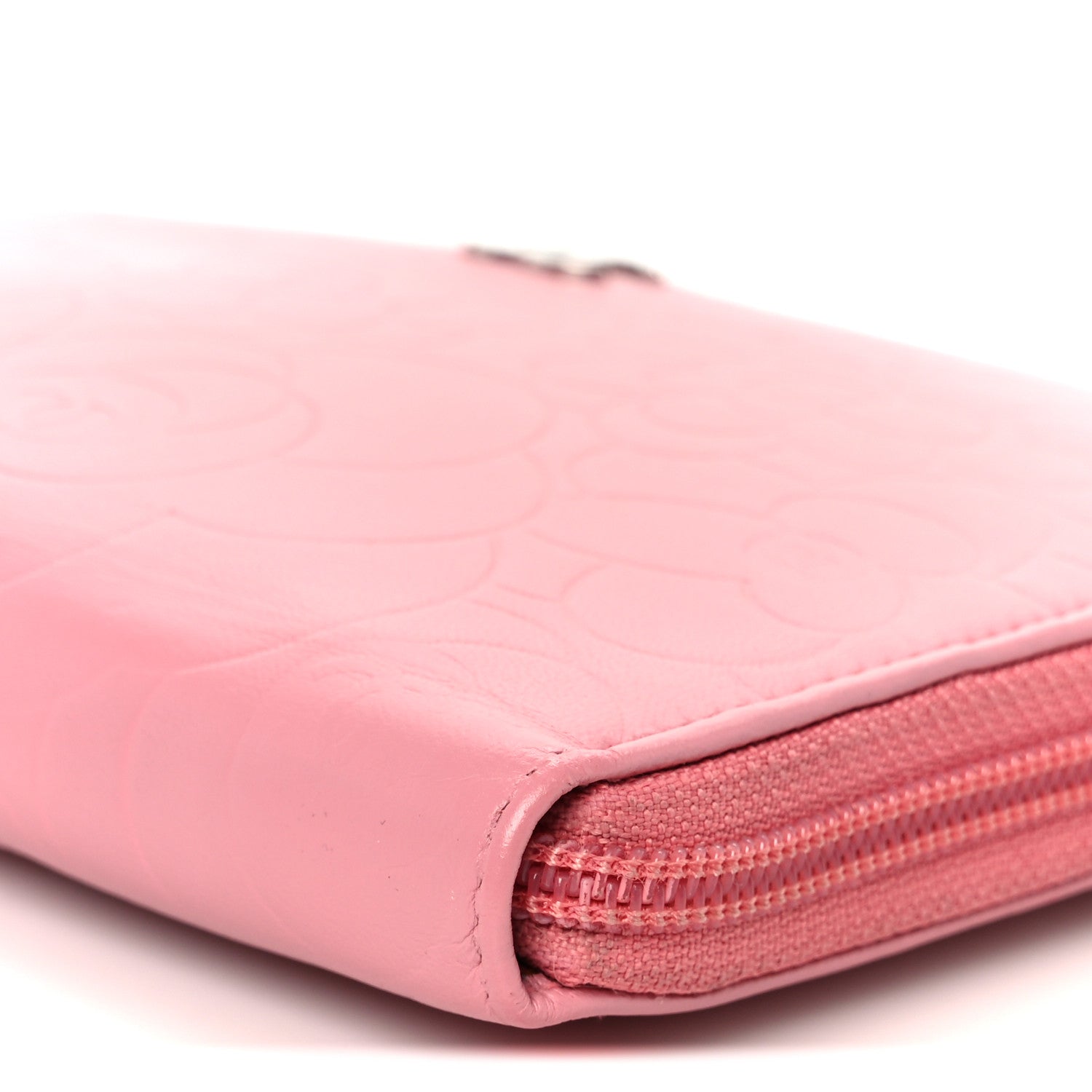 Chanel Lambskin Camellia Embossed Zip Around Organizer Wallet Pink 11 of 11