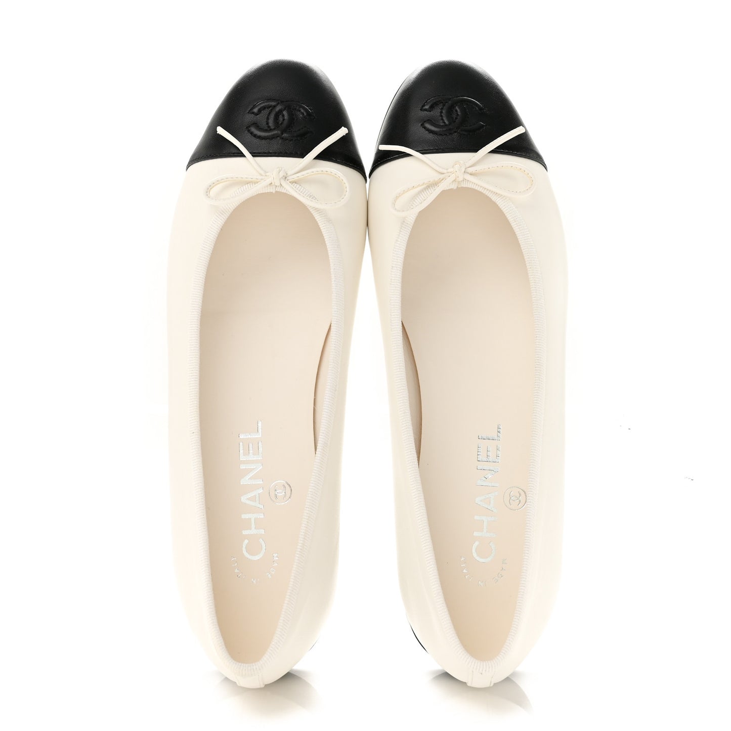 Lambskin Cap Toe CC Ballerina Flats 38.5 White Black