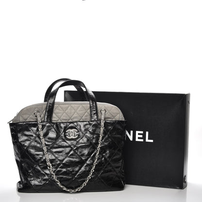Chanel Glazed Calfskin Lambskin Quilted Portobello Tote Black Grey 11 of 11