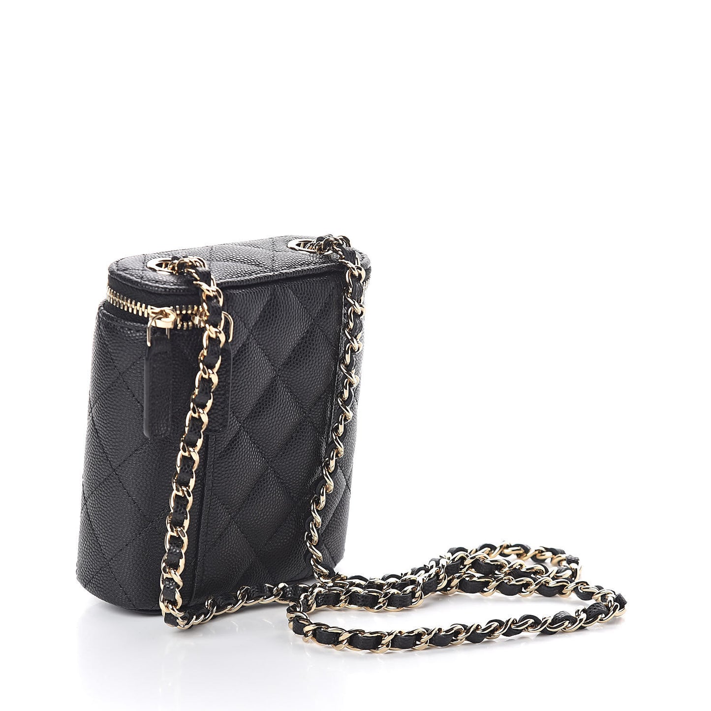 Caviar Quilted Small Vertical Coco Beauty Vanity Case With Chain Black