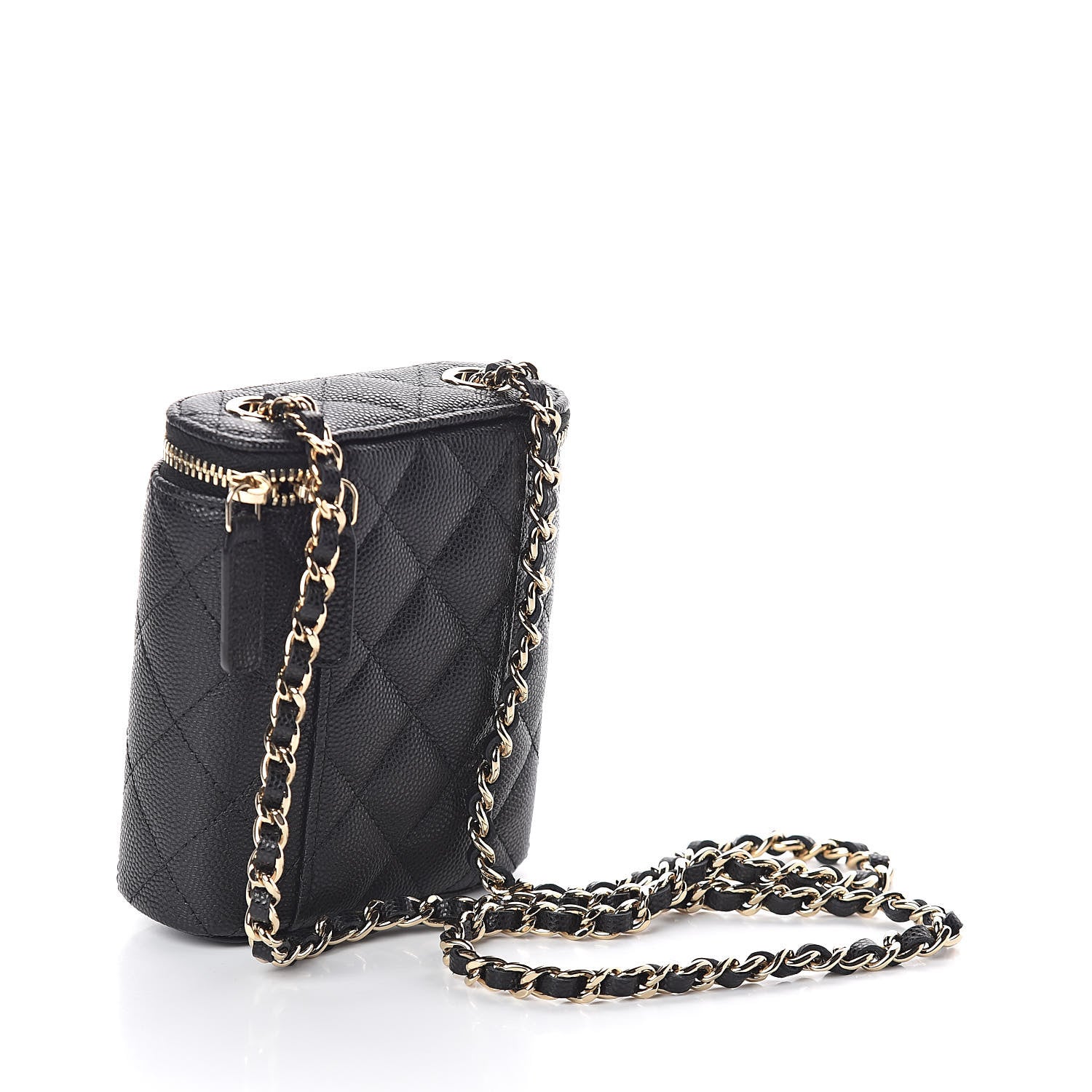 Chanel Caviar Quilted Small Vertical Coco Beauty Vanity Case With Chain Black 3 of 10