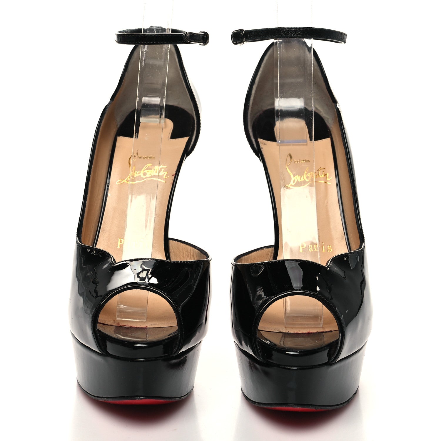 Christian Louboutin Patent After Sun Round Chick Alta Platform Peep Toe 120 Pumps 37 Black 2 of 8