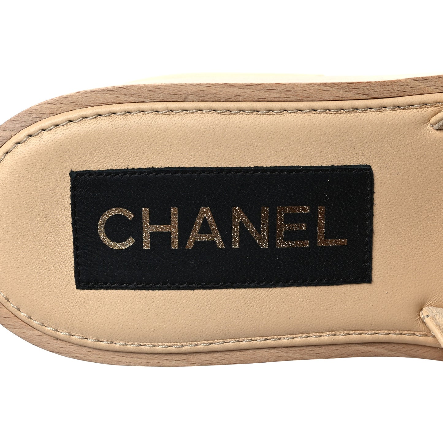 Lambskin Quilted CC Slip On Platform Sandals 39 Beige