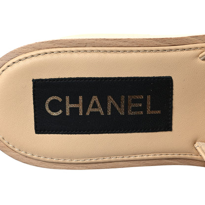 Chanel Lambskin Quilted CC Slip On Platform Sandals 39 Beige 8 of 9