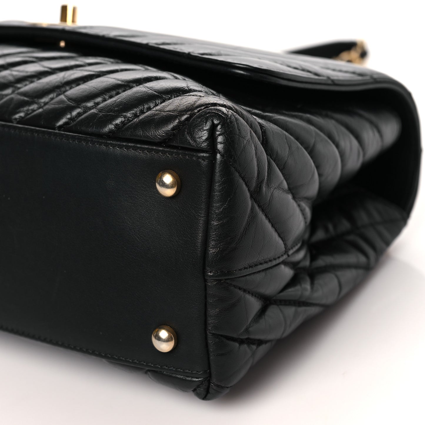Aged Calfskin Chevron Quilted Small Coco Handle Flap Black