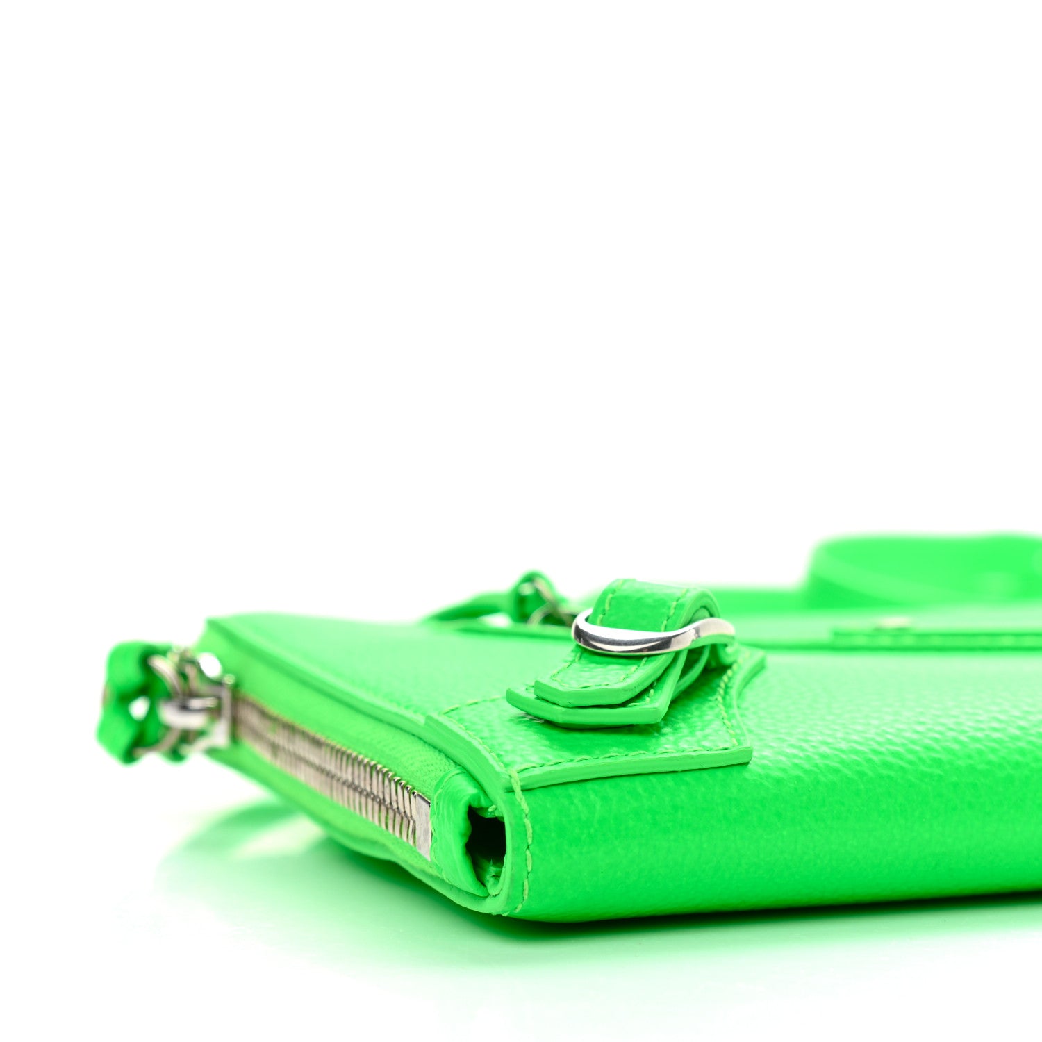 Balenciaga Grained Calfskin Neo Classic Silver Hardware Zip Around Crossbody Fluo Green 9 of 10