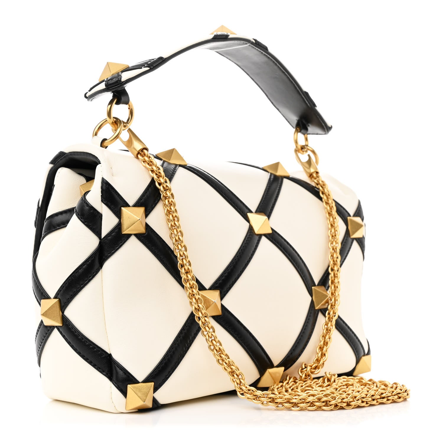 Valentino Garavani Nappa Large Roman Stud Shoulder Bag Ivory Black 3 of 11