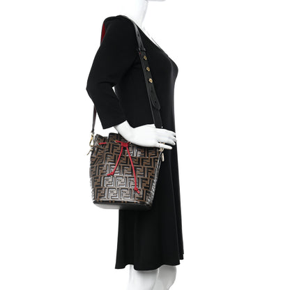 Fendi Vitello Grace F is Fendi Bi-Color FF 1974 Embossed Grande Mon Tresor Bucket Bag Maya Black Fragola 2 of 12