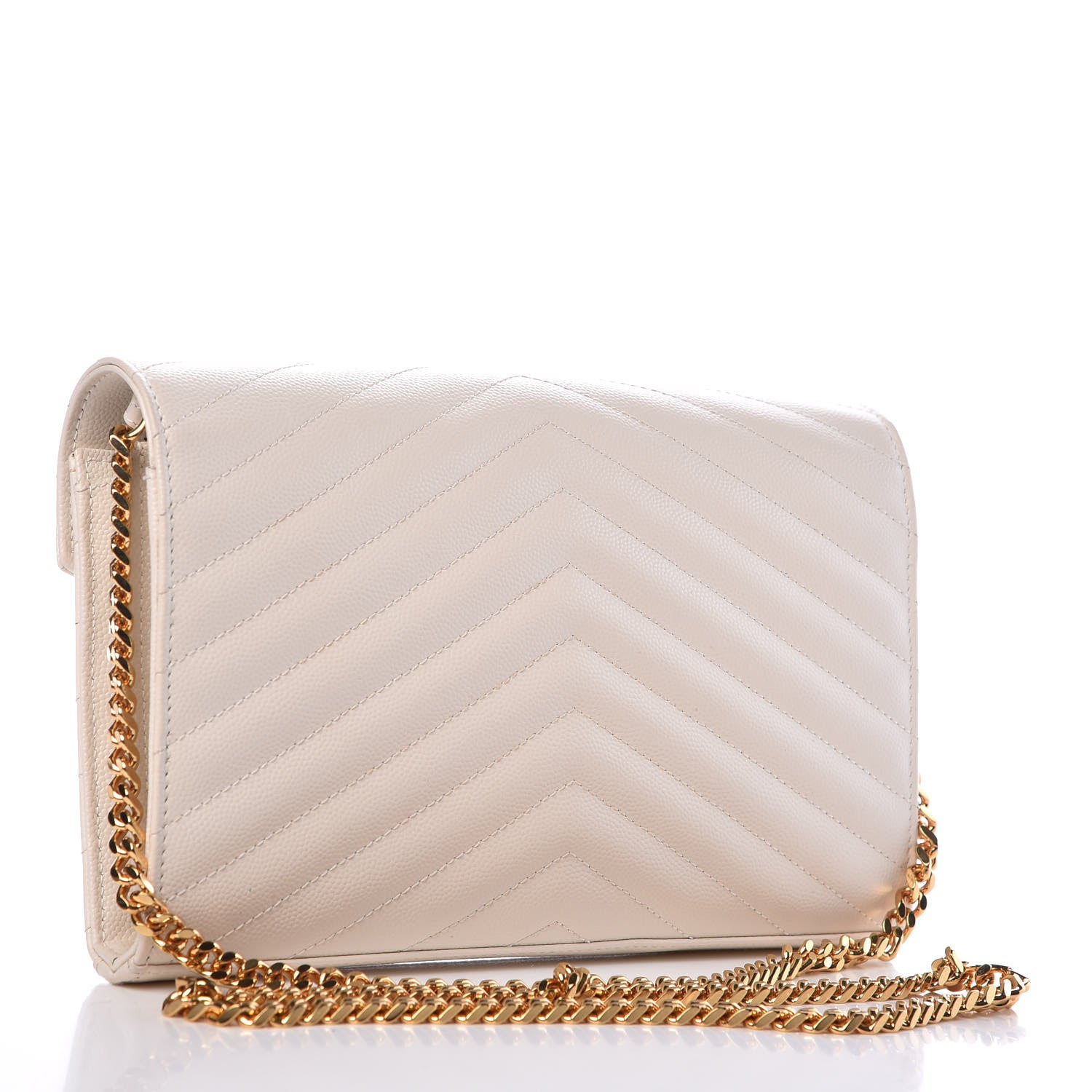 Saint Laurent Grain De Poudre Matelasse Chevron Monogram Chain Wallet White 3 of 7