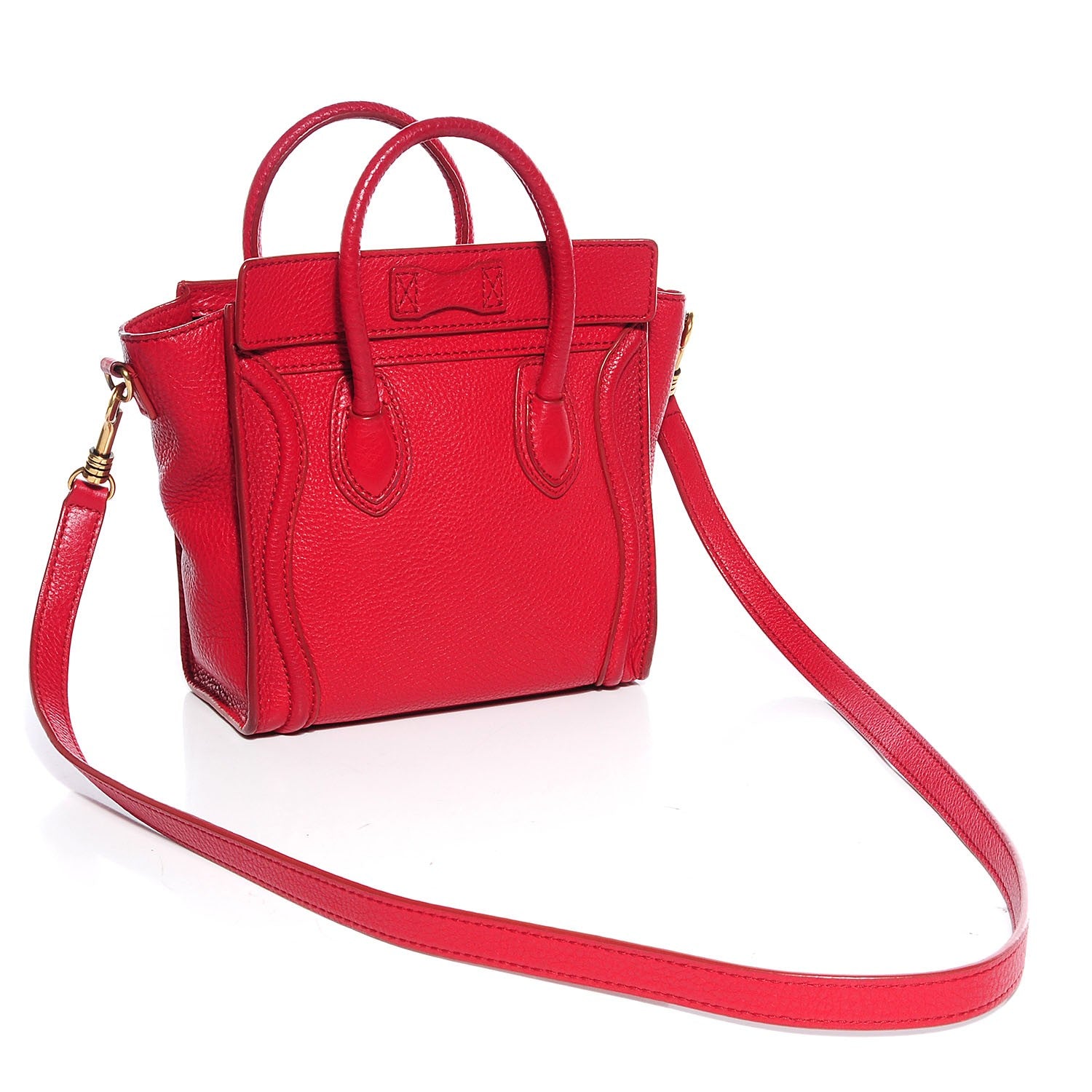 Celine Pebbled Calfskin Nano Luggage Red 3 of 8