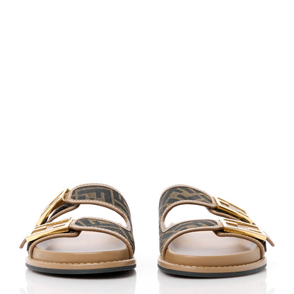 Fendi Fabric Jacquard Nappa FF Womens Fendi Feel Buckled Slide Sandals 35.5 Tobacco Black Miele Scuro 39 2 of 10