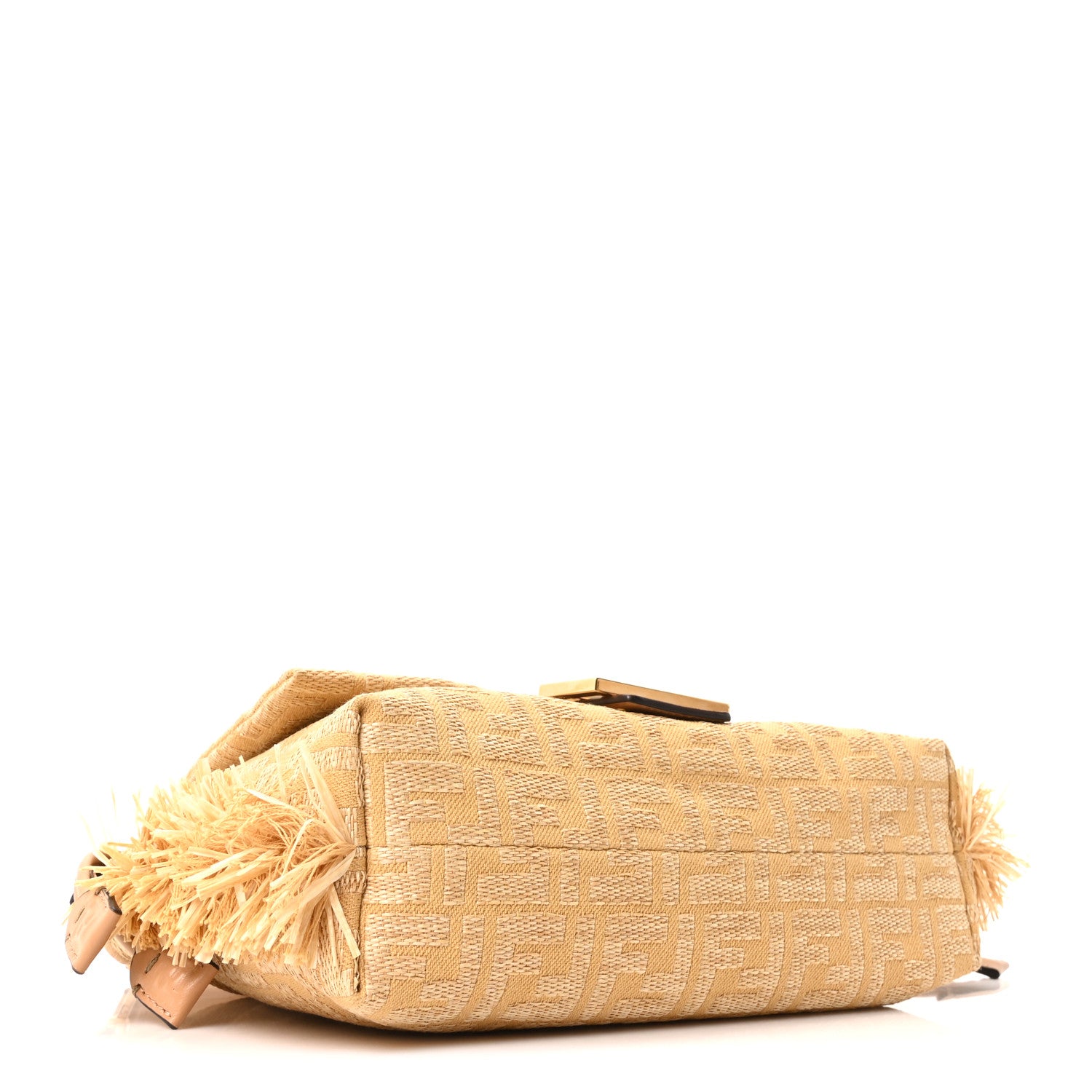 Fendi Fabric Jacquard Raffia Straw Fringe Medium Mamma Baguette