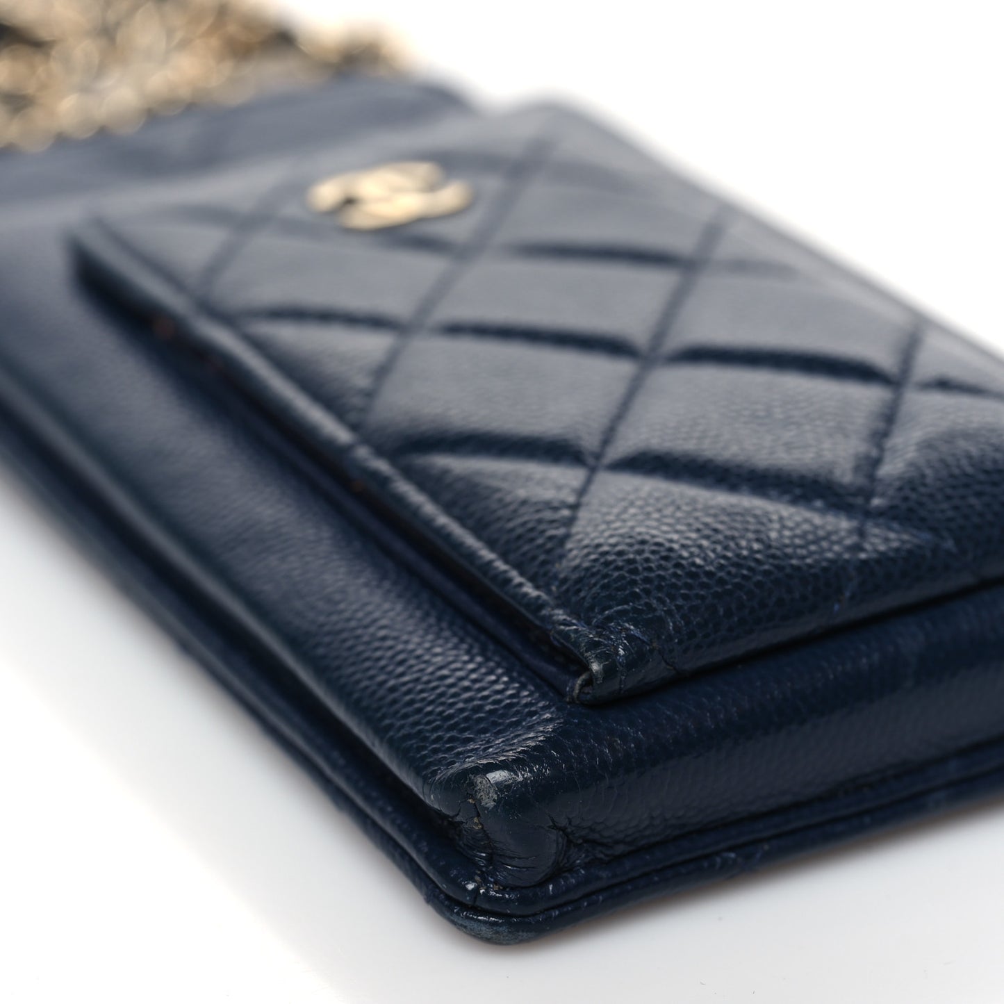 Caviar Quilted Zip Phone Case Navy