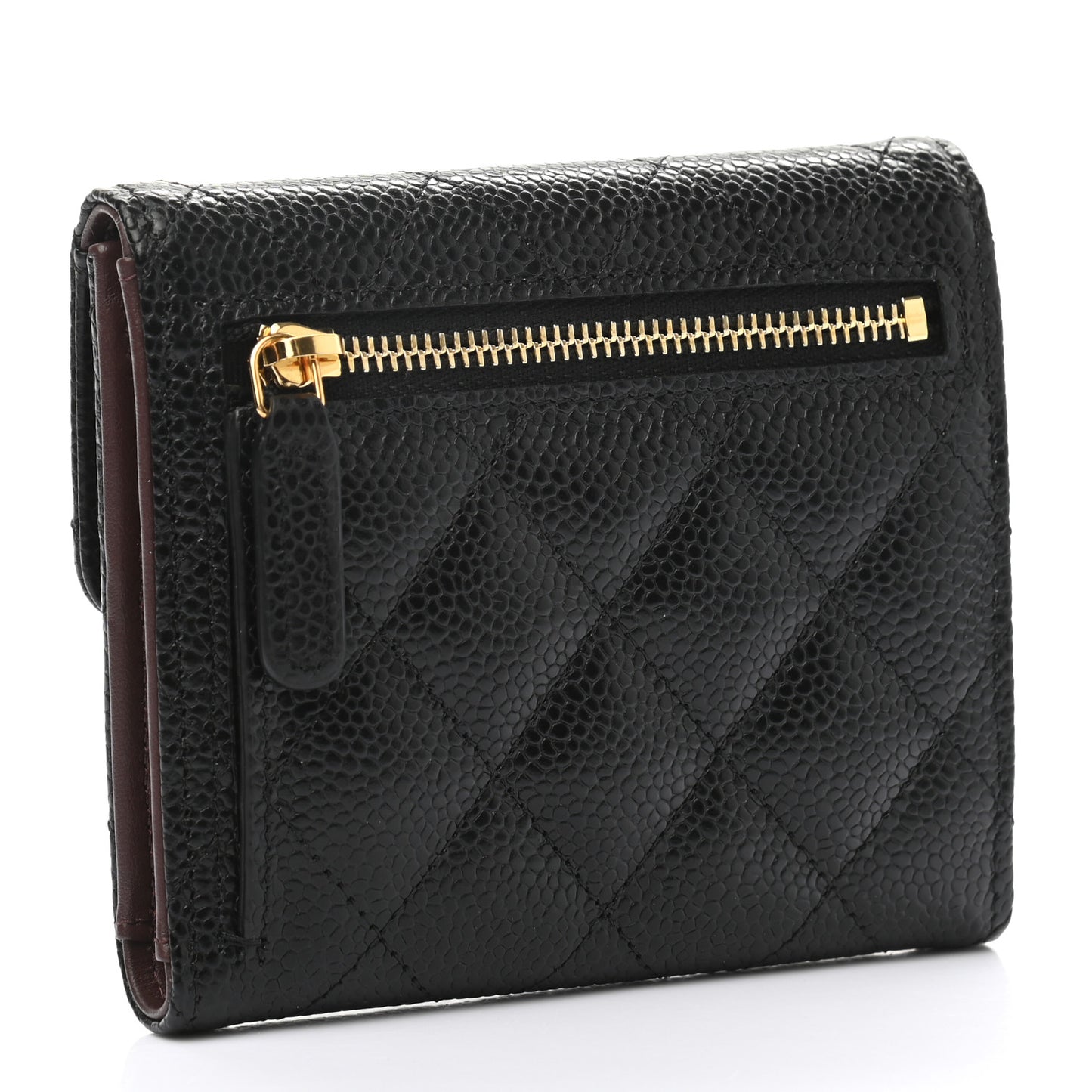 Caviar Quilted Compact Flap Wallet Black