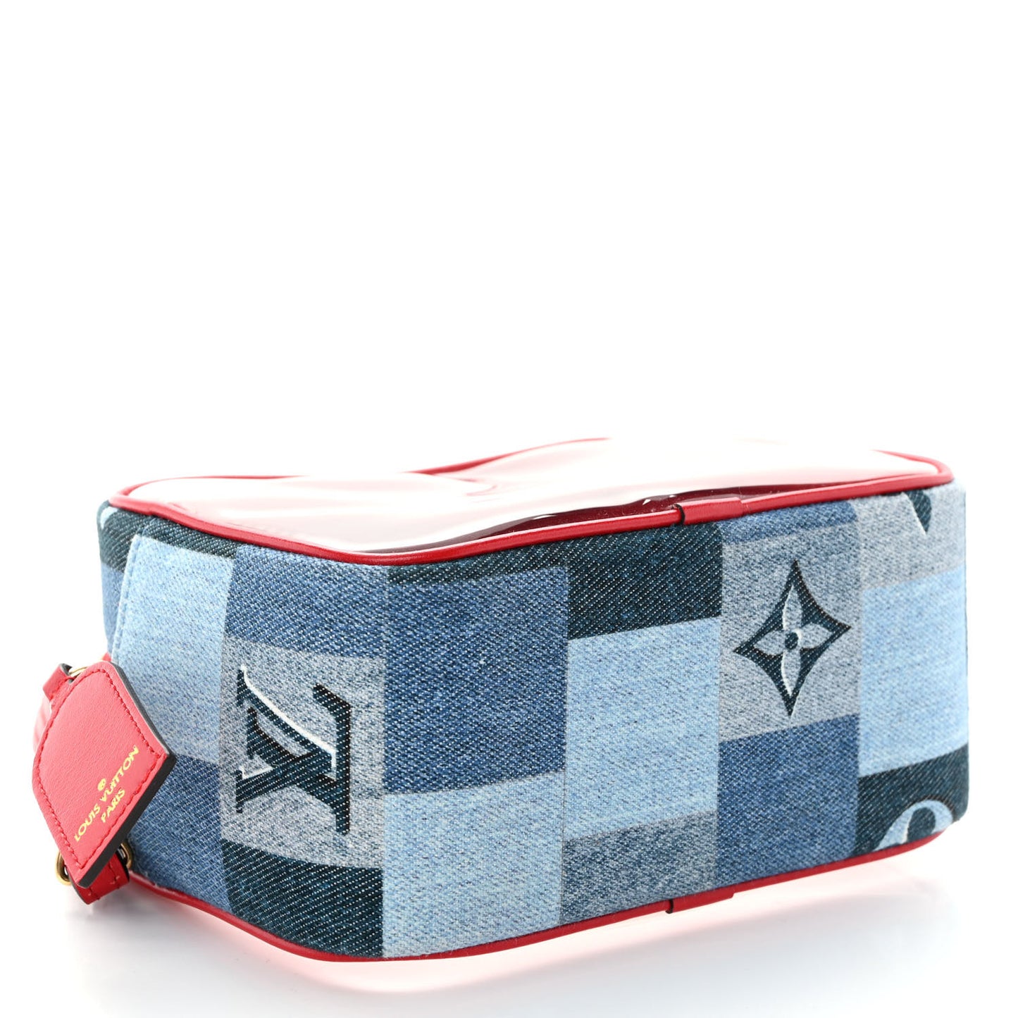 Denim Damier Monogram Patchwork PVC Beach Pouch Blue Rouge