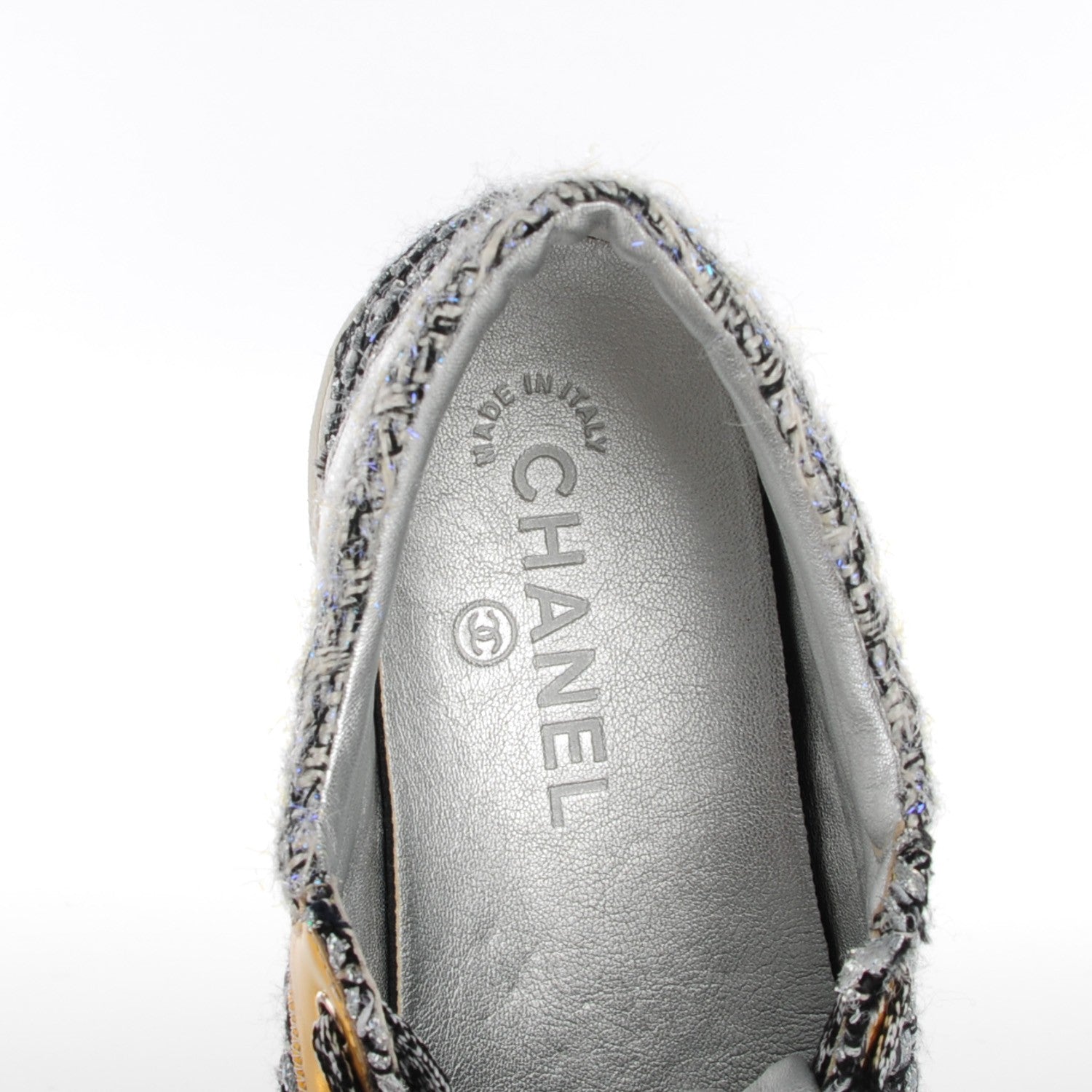 Chanel Tweed Lambskin Tennis Sneakers 37.5 Argent Violet Black White Silver Violet 7 of 7