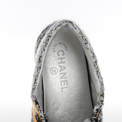 Chanel Tweed Lambskin Tennis Sneakers 37.5 Argent Violet Black White Silver Violet 7 of 7