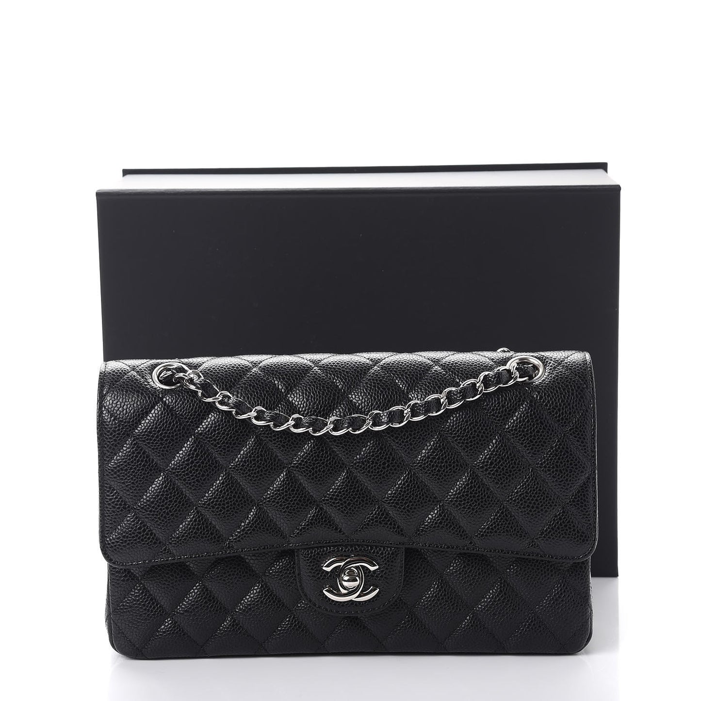 Caviar Quilted Medium Double Flap Black