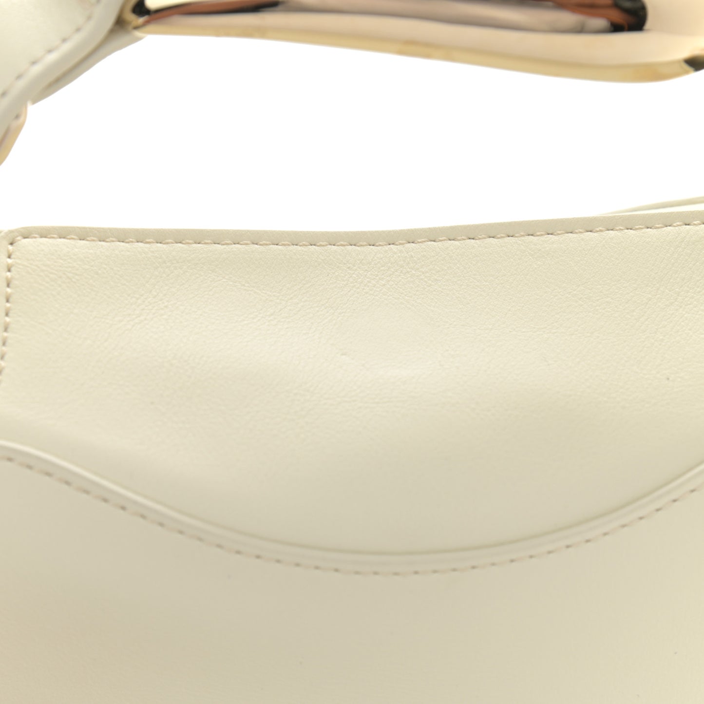 Small Grain Calfskin Kiss Bag Natural White