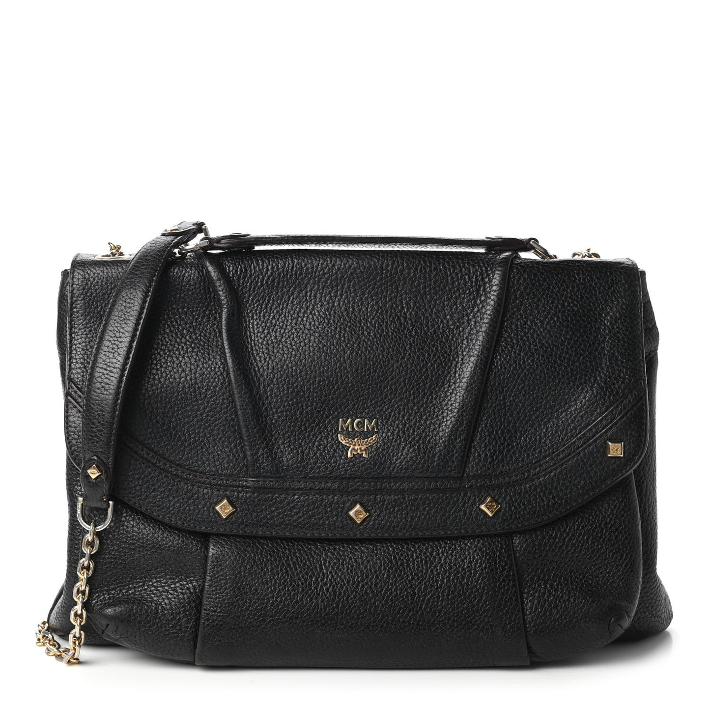 Grained Calfskin Studded Shoulder Bag Black