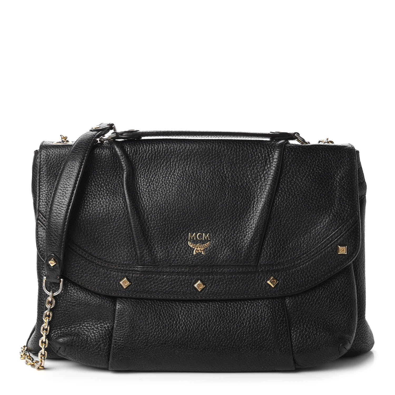 MCM Grained Calfskin Studded Shoulder Bag Black 1 of 10