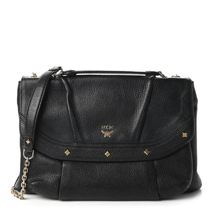 MCM Grained Calfskin Studded Shoulder Bag Black 1 of 10