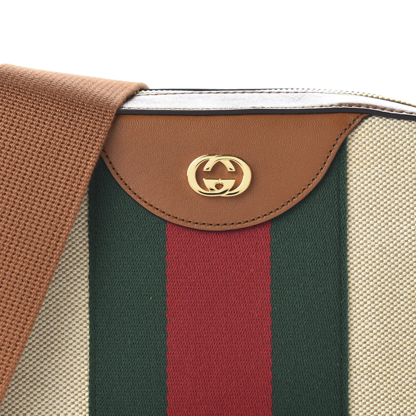 Vintage Canvas Web Shoulder Bag Sand Cuir