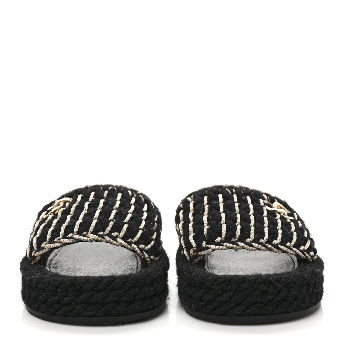 Braided Knit CC Mules 37 Black Gold