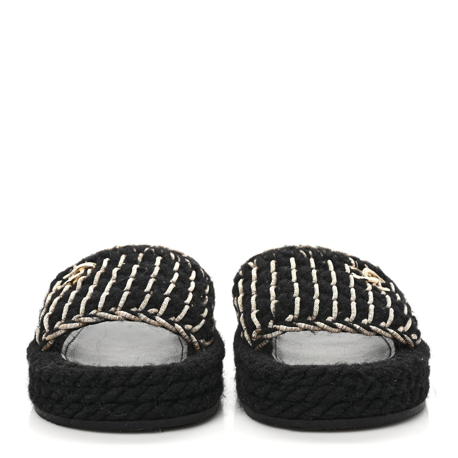 Chanel Braided Knit CC Mules 37 Black Gold 2 of 8