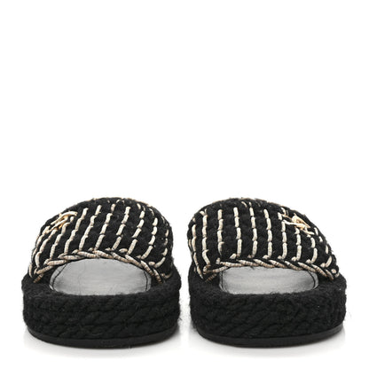 Chanel Braided Knit CC Mules 37 Black Gold 2 of 8